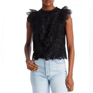 LUCY PARIS Heidi Lace Ruffled Shoulder Top